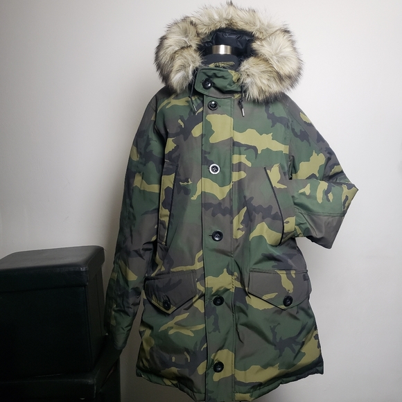 NWT Polo Ralph Lauren Green Camo Down Parka Coat Size L - Picture 2 of 13